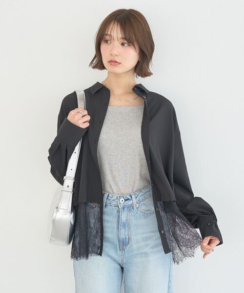 earth music&ecology(アースミュージックアンドエコロジー)の「【遮熱/接触冷感/UVカット】適ON レースヘムシャツ(シャツ/ブラウス・レディース・オフホワイト/ブラック/チェック・FREE)」の19枚目の写真