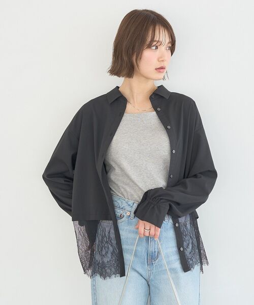earth music&ecology(アースミュージックアンドエコロジー)の「【遮熱/接触冷感/UVカット】適ON レースヘムシャツ(シャツ/ブラウス・レディース・オフホワイト/ブラック/チェック・FREE)」の20枚目の写真