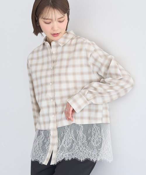 earth music&ecology(アースミュージックアンドエコロジー)の「【遮熱/接触冷感/UVカット】適ON レースヘムシャツ(シャツ/ブラウス・レディース・オフホワイト/ブラック/チェック・FREE)」の3枚目の写真