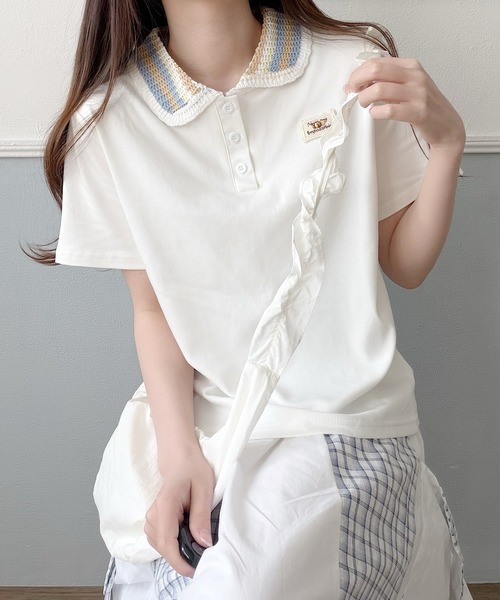 Nana(ナナ)の「ニット襟 ワンポイントポロトップス(ポロシャツ・レディース・ホワイト/グレー/ブラック・FREE)」の5枚目の写真