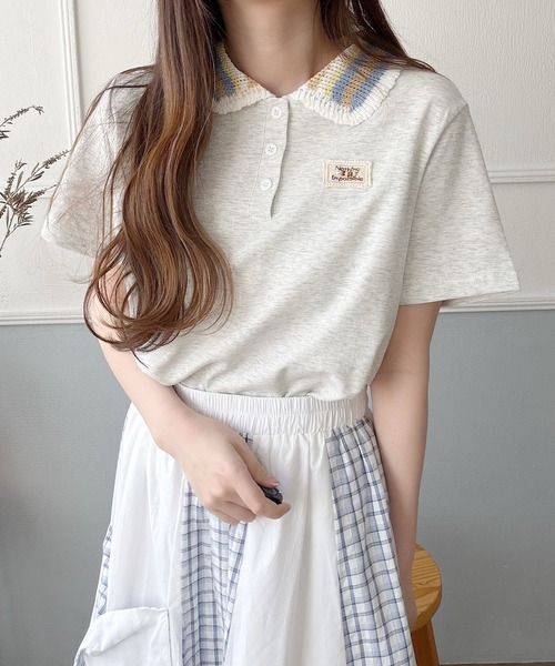 Nana(ナナ)の「ニット襟 ワンポイントポロトップス(ポロシャツ・レディース・ホワイト/グレー/ブラック・FREE)」の10枚目の写真