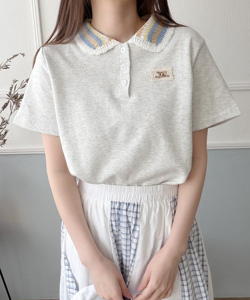 Nana(ナナ)の「ニット襟 ワンポイントポロトップス(ポロシャツ・レディース・ホワイト/グレー/ブラック・FREE)」の11枚目の写真