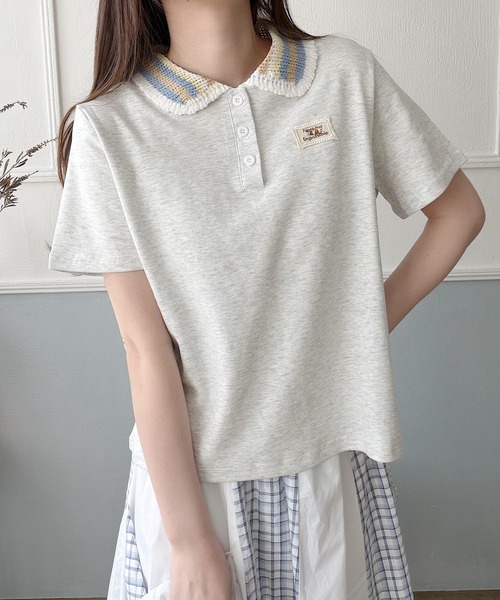 Nana(ナナ)の「ニット襟 ワンポイントポロトップス(ポロシャツ・レディース・ホワイト/グレー/ブラック・FREE)」の12枚目の写真