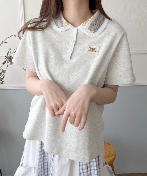Nana(ナナ)の「ニット襟 ワンポイントポロトップス(ポロシャツ・レディース・ホワイト/グレー/ブラック・FREE)」の15枚目の写真