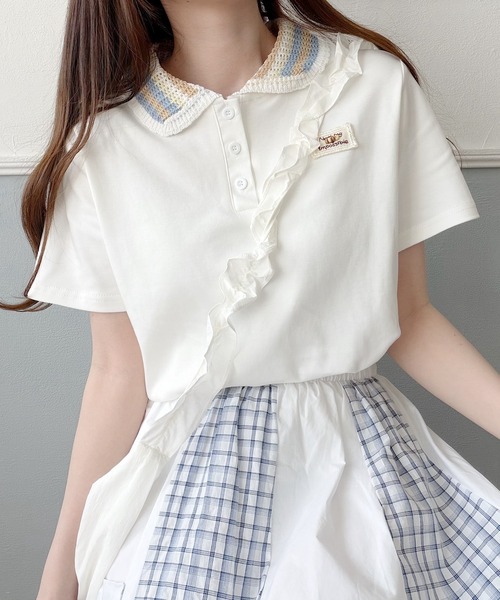 Nana(ナナ)の「ニット襟 ワンポイントポロトップス(ポロシャツ・レディース・ホワイト/グレー/ブラック・FREE)」の17枚目の写真