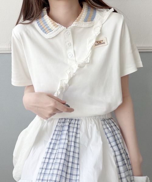Nana(ナナ)の「ニット襟 ワンポイントポロトップス(ポロシャツ・レディース・ホワイト/グレー/ブラック・FREE)」の18枚目の写真