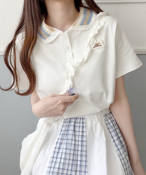 Nana(ナナ)の「ニット襟 ワンポイントポロトップス(ポロシャツ・レディース・ホワイト/グレー/ブラック・FREE)」の20枚目の写真