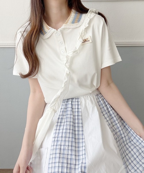 Nana(ナナ)の「ニット襟 ワンポイントポロトップス(ポロシャツ・レディース・ホワイト/グレー/ブラック・FREE)」の21枚目の写真