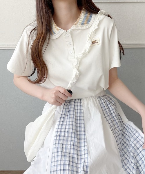 Nana(ナナ)の「ニット襟 ワンポイントポロトップス(ポロシャツ・レディース・ホワイト/グレー/ブラック・FREE)」の22枚目の写真