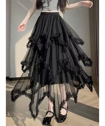 ティアード ボリュームフリル チュールロングスカート