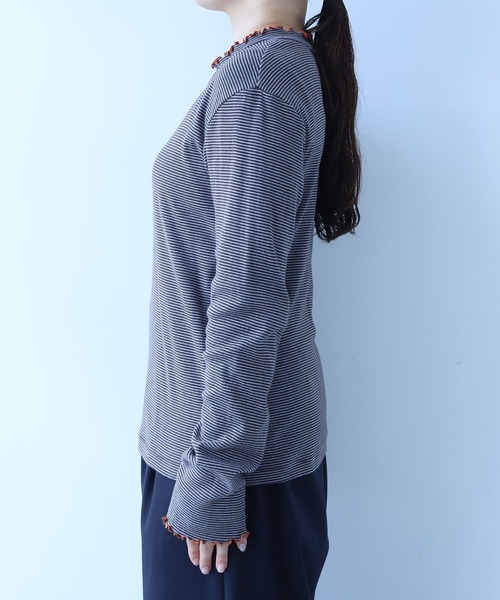 bulle de savon(ビュルデサボン)の「30/-度甘フライスボーダー ハイネック(Tシャツ/カットソー・レディース・ダークブラウン/ブラック・FREE)」の18枚目の写真