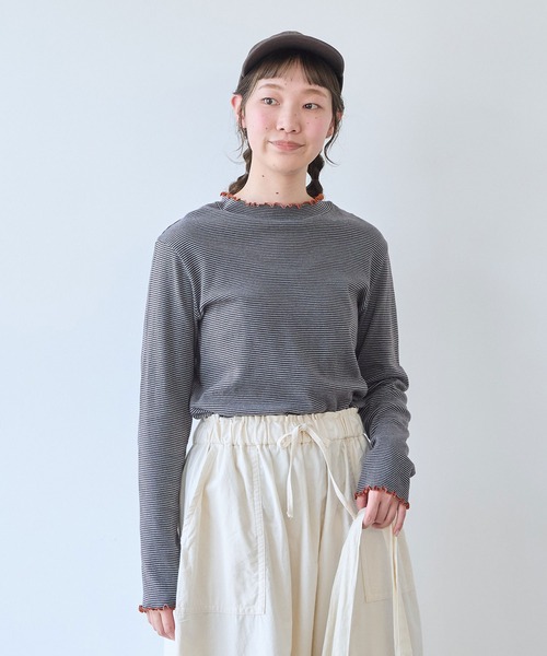 bulle de savon(ビュルデサボン)の「30/-度甘フライスボーダー ハイネック(Tシャツ/カットソー・レディース・ダークブラウン/ブラック・FREE)」の3枚目の写真