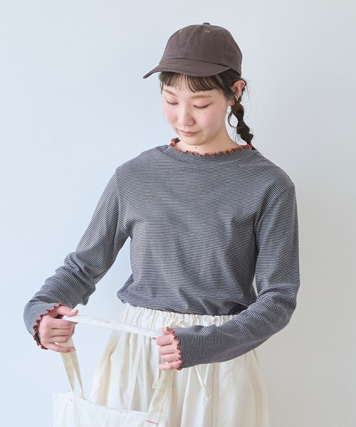 bulle de savon(ビュルデサボン)の「30/-度甘フライスボーダー ハイネック(Tシャツ/カットソー・レディース・ダークブラウン/ブラック・FREE)」の4枚目の写真