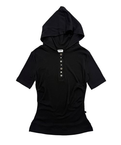 PLASMASPHERE(プラズマスフィア)の「クラムシンボルラインスタッズフードパーカー_ 2COLOR(Tシャツ/カットソー・レディース・ブラック/ダークグレー・FREE)」の5枚目の写真