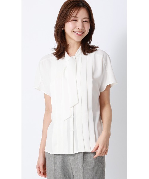 AOYAMA(アオヤマ)の「ボウタイドルマンスリーブブラウス【涼】【半袖】(シャツ/ブラウス・レディース・ホワイト/ベージュ・L/M/LL/S)」の3枚目の写真
