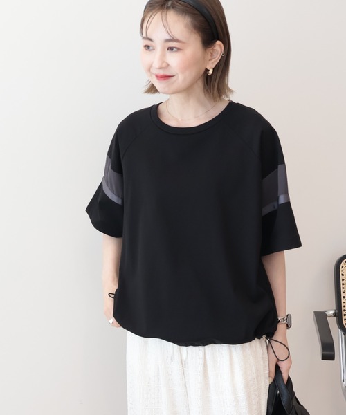 AMERICAN HOLIC(アメリカンホリック)の「異素材ラインプルオーバー(Tシャツ/カットソー・レディース・ネイビー/ブラック/ブラウン/オフホワイト・M/L)」の1枚目の写真