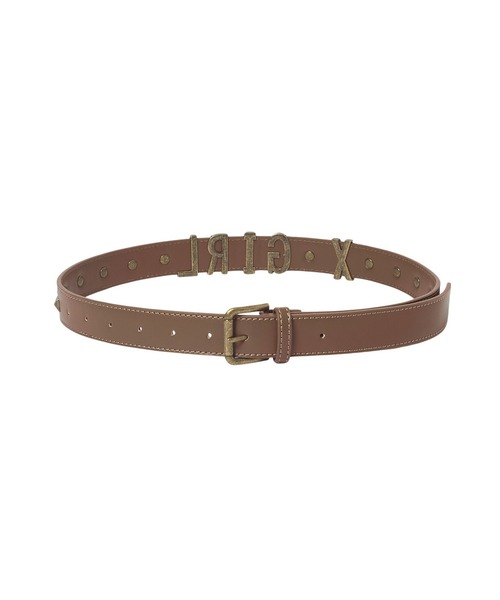 X-girl(エックスガール)の「METAL LOGO STUDDED FAUX LEATHER BELT(ベルト・レディース・ブラウン/ブラック・ONE SIZE)」の2枚目の写真