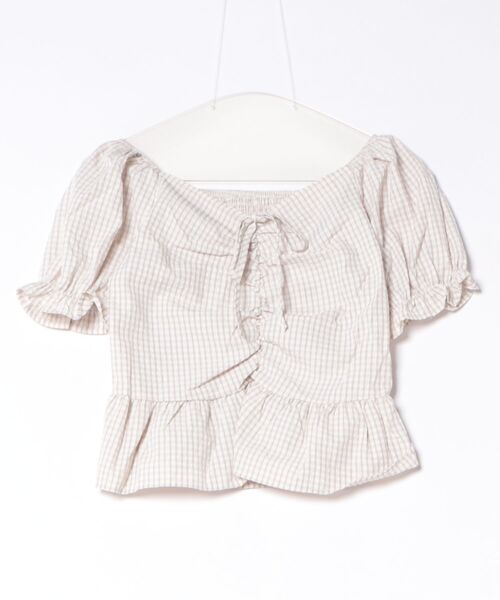 frunco(フランコ)の「チェックギャザークロップドブラウス(シャツ/ブラウス・レディース・ブルー/イエロー/パープル/ピンク/グリーン・FREE)」の8枚目の写真