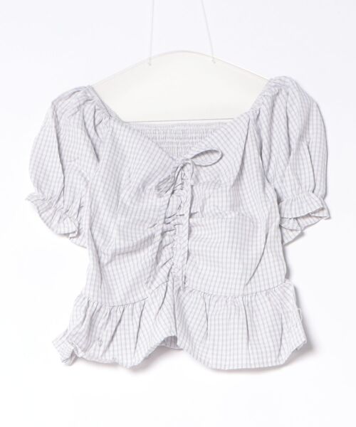 frunco(フランコ)の「チェックギャザークロップドブラウス(シャツ/ブラウス・レディース・ブルー/イエロー/パープル/ピンク/グリーン・FREE)」の10枚目の写真
