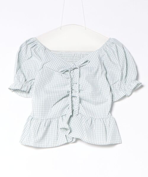 frunco(フランコ)の「チェックギャザークロップドブラウス(シャツ/ブラウス・レディース・ブルー/イエロー/パープル/ピンク/グリーン・FREE)」の11枚目の写真