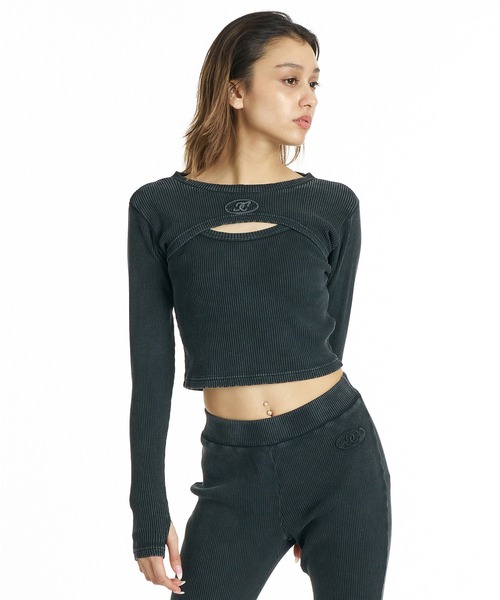 DC(ディーシー)の「DC/ディーシー 長袖 Tシャツ ロンT クロップド丈 レイヤード 胸開きデザイン セットアップ対応 LLT264317(Tシャツ/カットソー・レディース・ピンクベージュ/ヘザーグレー/スミクロ/ミックスグレー/ブラック・M/L)」の2枚目の写真