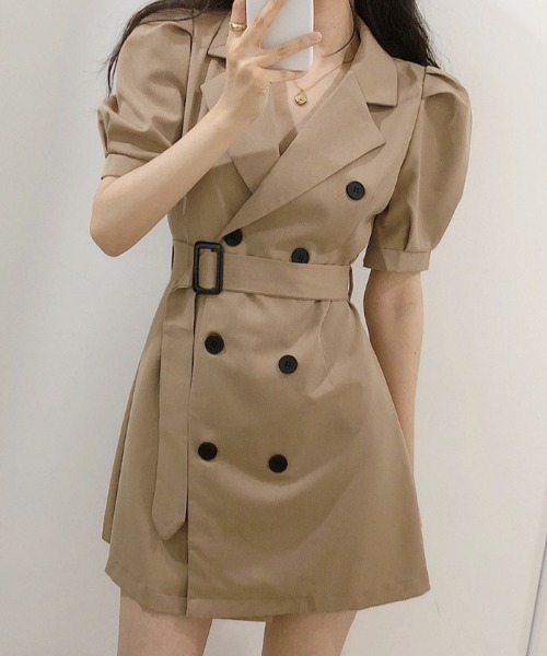 FAVORITO(ファヴォリート)の「ダブルブレストショートワンピース(ワンピース・レディース・ブラック/モカ・F)」の8枚目の写真