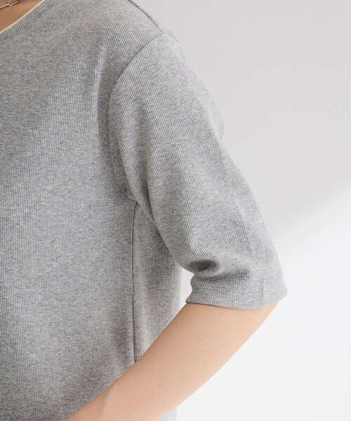 Green Parks(グリーンパークス)の「配色ヘンリーネック半袖プルオーバー(Tシャツ/カットソー・レディース・ブラック/杢グレー/オフホワイト・FREE)」の11枚目の写真