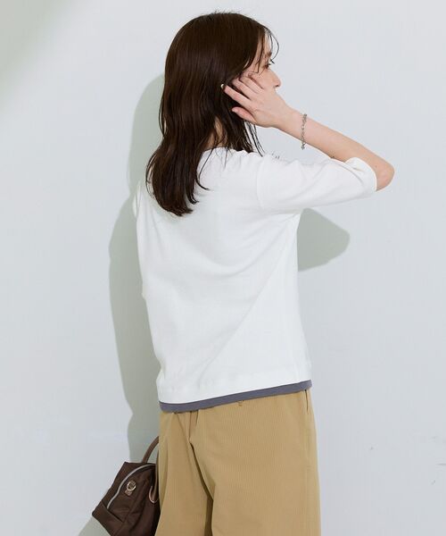 Green Parks(グリーンパークス)の「配色ヘンリーネック半袖プルオーバー(Tシャツ/カットソー・レディース・ブラック/杢グレー/オフホワイト・FREE)」の17枚目の写真