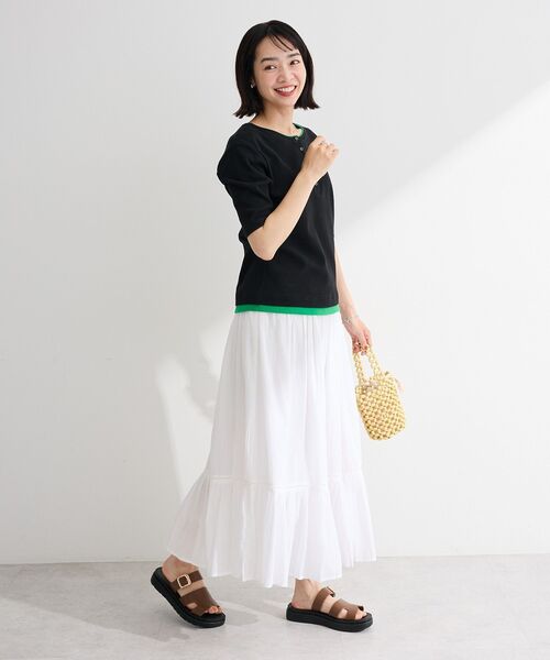 Green Parks(グリーンパークス)の「配色ヘンリーネック半袖プルオーバー(Tシャツ/カットソー・レディース・ブラック/杢グレー/オフホワイト・FREE)」の19枚目の写真