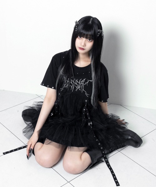 LAZYSLAY(レイジースレイ)の「リボンチュールワンピース(ワンピース・レディース・ブラック/ホワイト・FREE)」の8枚目の写真