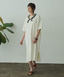 Back Tuck Half Sleeve T Dress / バックタックハーフスリーブカットドレス