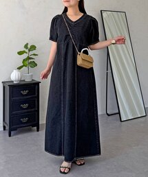 フロントシャーリングAラインデニムワンピース
