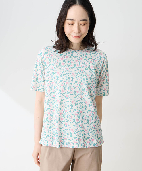 DECOY SINCE 1981(デコイシンスイチキュウハチイチ)の「【in Bloomコラボ】ひやさら総柄Tシャツ【接触冷感・UVカット・オーガニックコットンブレンド】(Tシャツ/カットソー・レディース・グリーン/オレンジ・L/LL/M)」の12枚目の写真