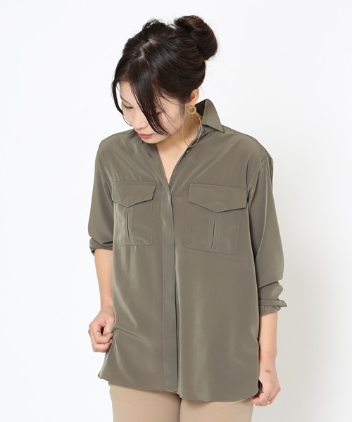 FIGARO Paris(フィガロパリ)の「エフォートレス ミリタリーシャツ◆(シャツ/ブラウス・レディース・ホワイト/ネイビー/カーキ・36/38)」の9枚目の写真