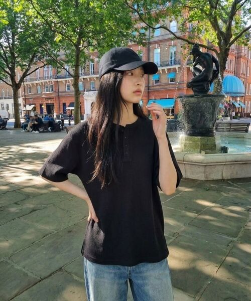 ANEWBROS（アニュブロス）の「エロノワッフルヘンリーネック半袖Tシャツ3カラー [ANSR_1001]（Tシャツ/カットソー・レディース・ホワイト/ブラック/グレー・LARGE/X-LARGE/MEDIUM）」の7枚目の写真