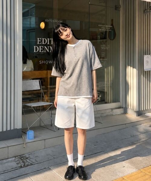 ANEWBROS（アニュブロス）の「エロノワッフルヘンリーネック半袖Tシャツ3カラー [ANSR_1001]（Tシャツ/カットソー・レディース・ホワイト/ブラック/グレー・LARGE/X-LARGE/MEDIUM）」の9枚目の写真