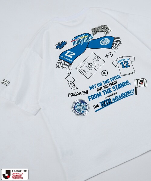 FREAK'S STORE(フリークスストア)の「J.LEAGUE × FREAK’S STORE 別注SUPPORTERS SHORT SLEEVE TEE【水戸ホーリーホック】/Jリーグ別注 Tシャツ(Tシャツ/カットソー・メンズ・ホワイト/チャコールグレー・MEDIUM/SMALL/X-LARGE/LARGE)」の2枚目の写真