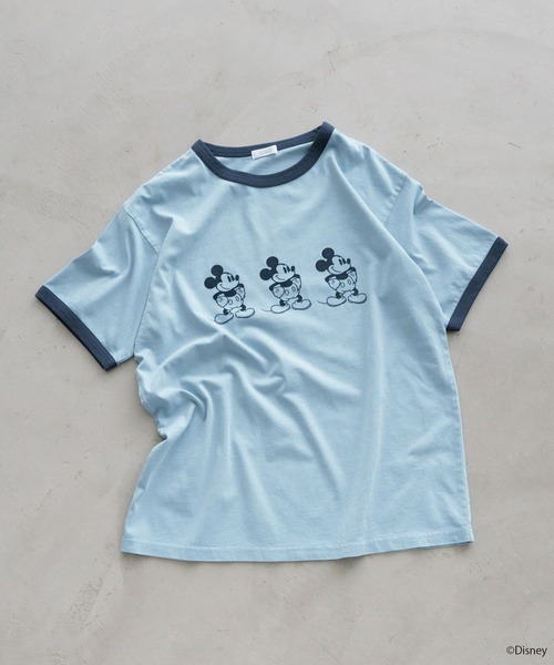 LOWRYS FARM(ローリーズファーム)の「MICKEY/リンガーT 903290(Tシャツ/カットソー・レディース・ブルー/ホワイト/グレー・FREE)」の1枚目の写真