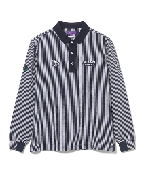 新品未使用♡ビームス ゴルフ ポロシャツ Lサイズ ネイビー ストライプ PURPLE LABEL / スフィダンテ サッカーストライプ シャツ（UVカット