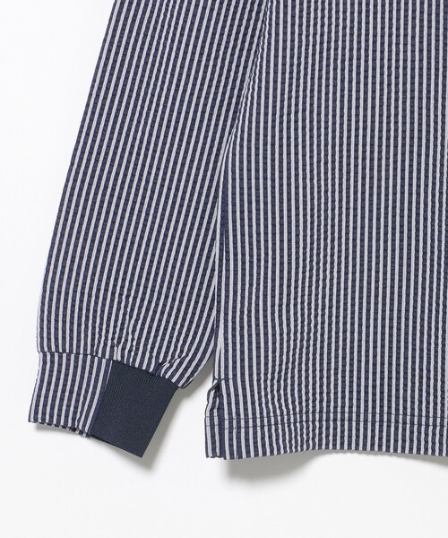 BEAMS GOLF（ビームスゴルフ）の「PURPLE LABEL / スフィダンテ サッカーストライプ シャツ（UVカット）（ポロシャツ・メンズ・サックスブルー/ネイビー・M/S/XL/L）」の8枚目の写真