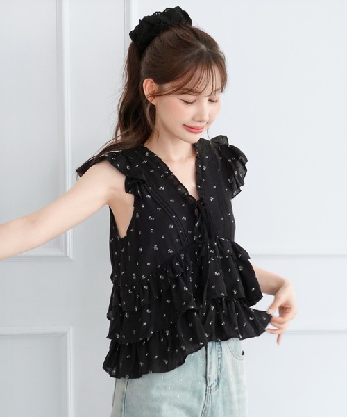 フローラル Vネック リボン フリルブラウス/2026 SS COLLECTION
