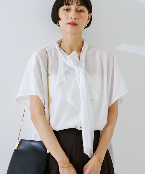Rouge vif(ルージュヴィフ)の「ボウタイドルマンブラウス(シャツ/ブラウス・レディース・ブラック/オフホワイト/ピンク・フリー)」の2枚目の写真