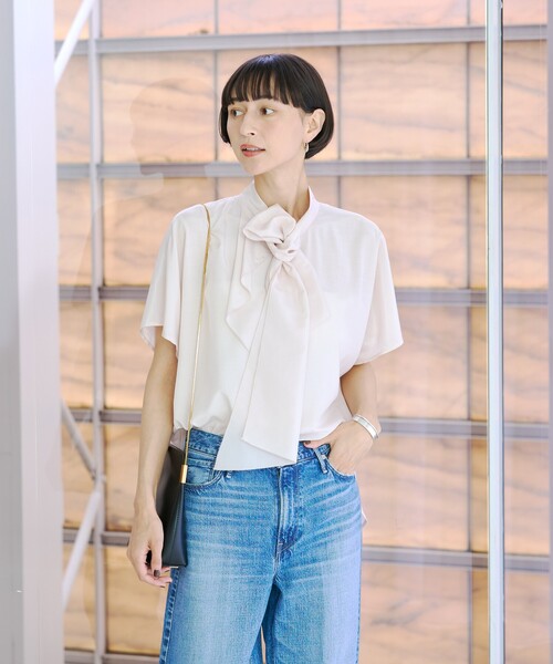 Rouge vif(ルージュヴィフ)の「ボウタイドルマンブラウス(シャツ/ブラウス・レディース・ブラック/オフホワイト/ピンク・フリー)」の7枚目の写真