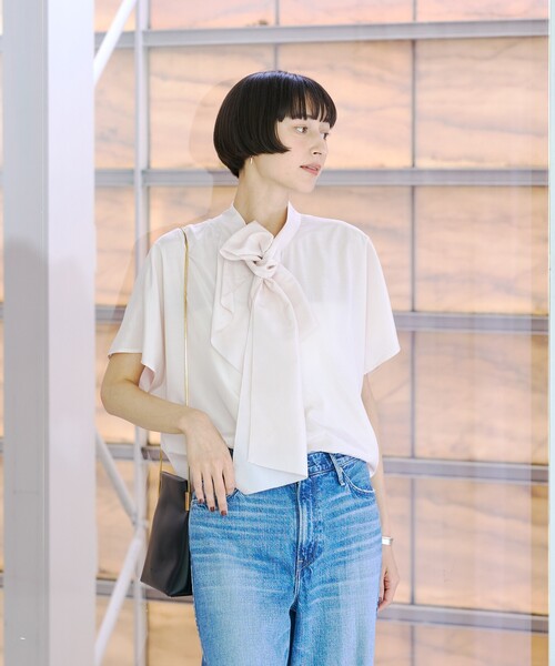 Rouge vif(ルージュヴィフ)の「ボウタイドルマンブラウス(シャツ/ブラウス・レディース・ブラック/オフホワイト/ピンク・フリー)」の9枚目の写真