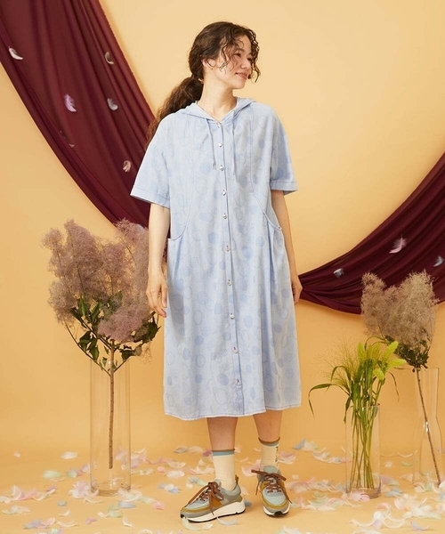 Jocomomola(ホコモモラ)の「Rueda Feliz ドットジャカードフード付きワンピース(ワンピース・レディース・ブラック/ダークインディゴブルー・40)」の7枚目の写真