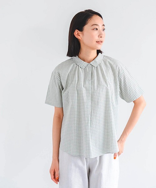 D(ディー)の「コットンチェックシンプルブラウス(シャツ/ブラウス・レディース・グリーン/グレー・MEDIUM)」の2枚目の写真
