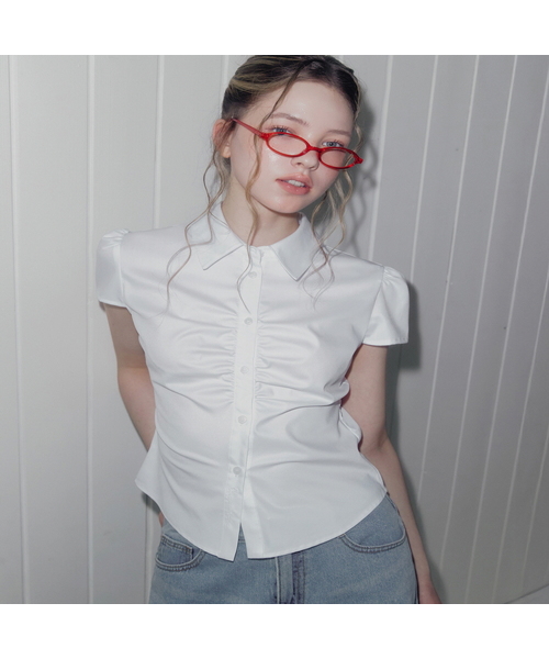 TWEE(トゥウィー)の「ユープルシャーリングカラー半袖ブラウス(シャツ/ブラウス・レディース・アイボリー/イエロー/スカイブルー・SMALL/MEDIUM)」の2枚目の写真