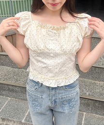 【ZOZOTOWN限定】リボン付きドット柄シャーリングブラウス