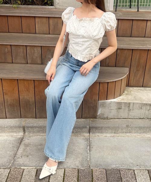 frunco(フランコ)の「【ZOZOTOWN限定】リボン付きドット柄シャーリングブラウス(シャツ/ブラウス・レディース・アイボリー/ブルー/ホワイト・FREE)」の5枚目の写真