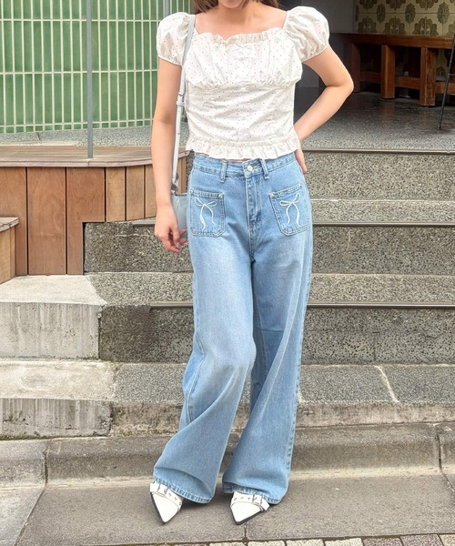 frunco(フランコ)の「【ZOZOTOWN限定】リボン付きドット柄シャーリングブラウス(シャツ/ブラウス・レディース・アイボリー/ブルー/ホワイト・FREE)」の10枚目の写真